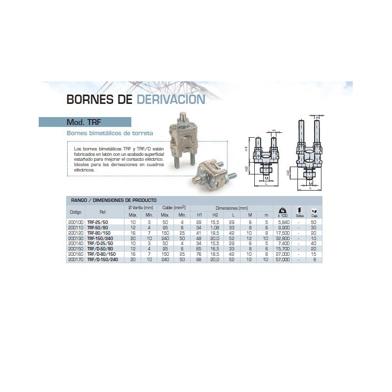 BORNA BIMETALICA DOBLE DE TORRETA MOD. TRF