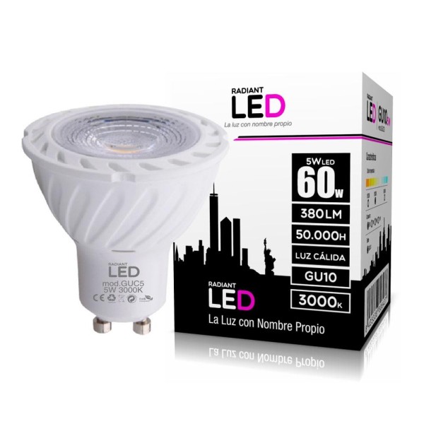 BOMBILLA LED GU10 5W 3000K LUZ CÁLIDA 380LM RADIANT LED