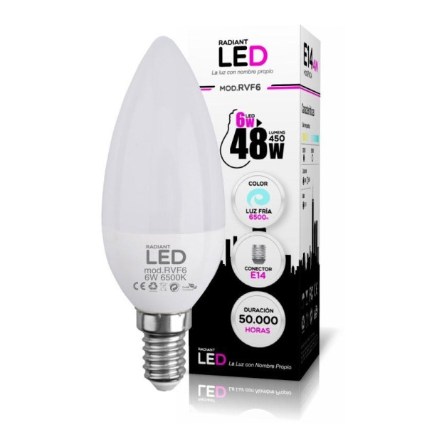 BOMBILLA LED E14 6W 6500K LUZ FRÍA 450LM RADIANT LED
