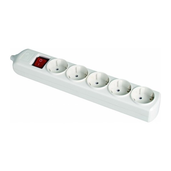 BASE 5 TOMAS BIPOLAR 16A 250V BLANCO CON OBTURADOR+INTERRUPTOR