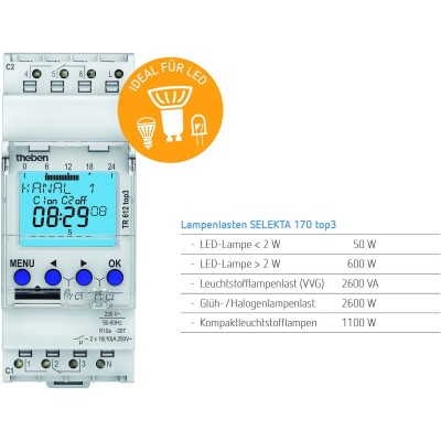 Interruptor horario digital Tr 612 Top3 E 2 canales 56 memorias Obelisk BT  con programación 16A 6120087